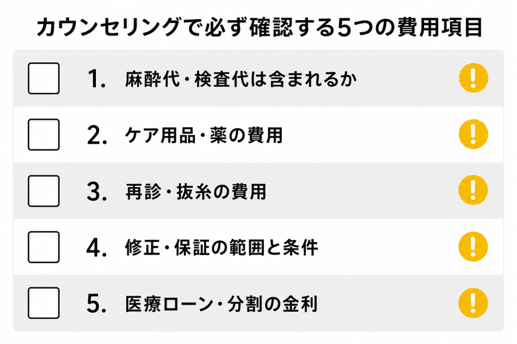 カウンセリングで確認すべき費用の質問リスト