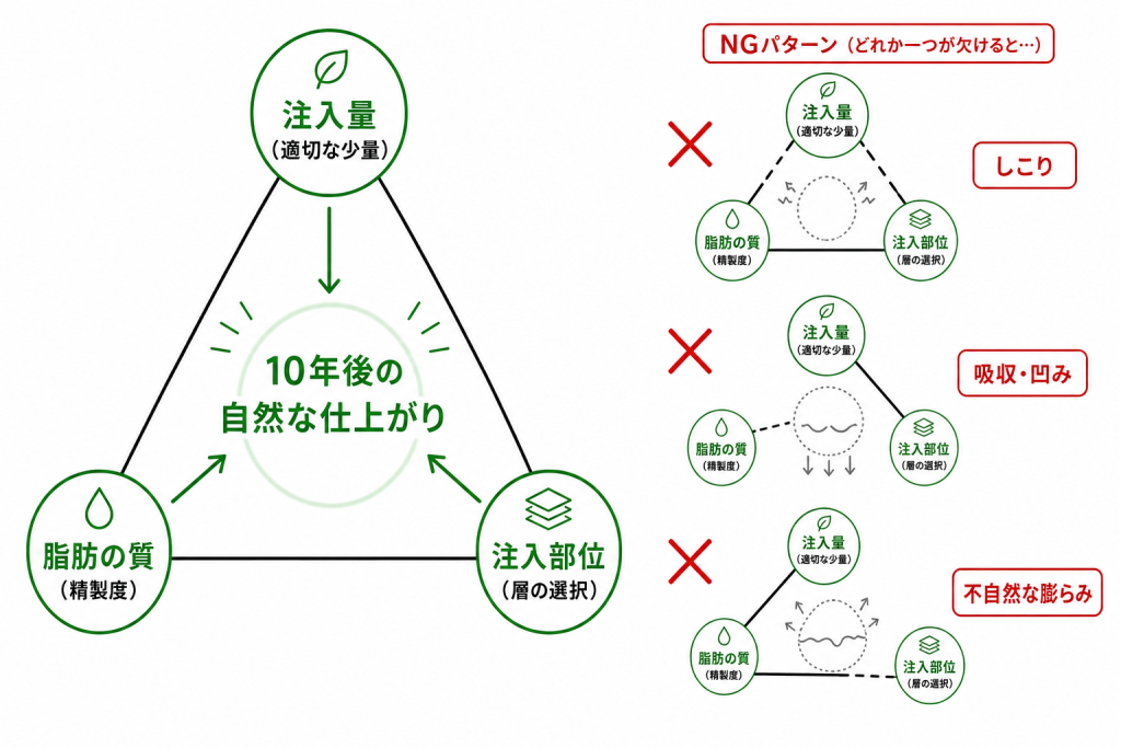 注入する脂肪の量・質・場所が長期結果を決める