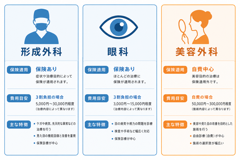 形成外科・眼科・美容外科でかかる費用の違い