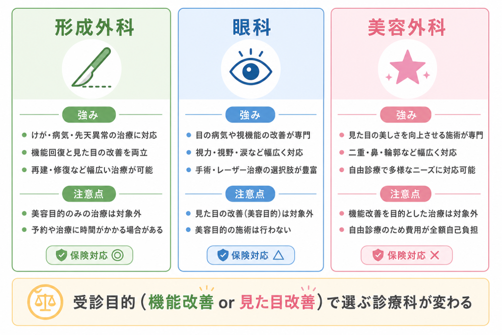 形成外科・眼科・美容外科それぞれの強みと弱み